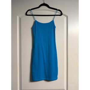 NWT Zara Bodycon Mini Dress Small Blue Spaghetti Strap Stretch Festival Party